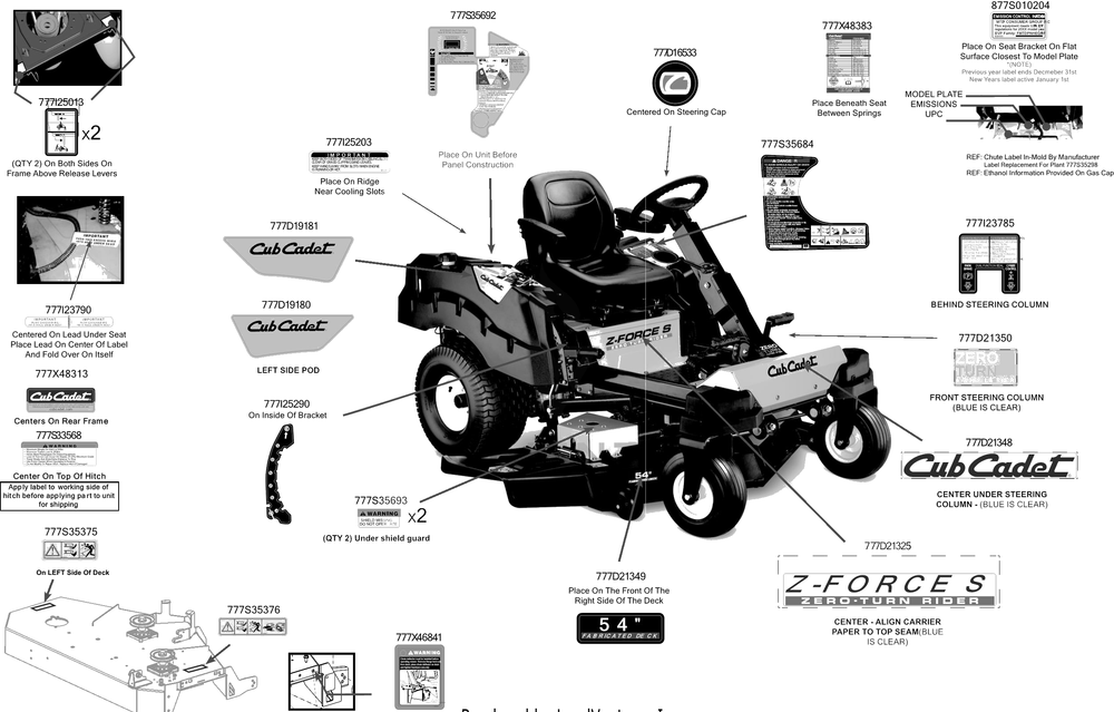 Label Map Diagram and Parts List for Z-FORCESZ54 (17BSDGHC010)(2016) Cub Cadet Lawn Tractor